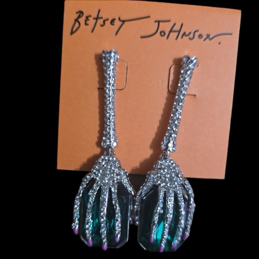 BETSEY JOHNSON SET Halloween Witch Skeleton Gem in Hand Necklace & Earrings NWT - Picture 9 of 16